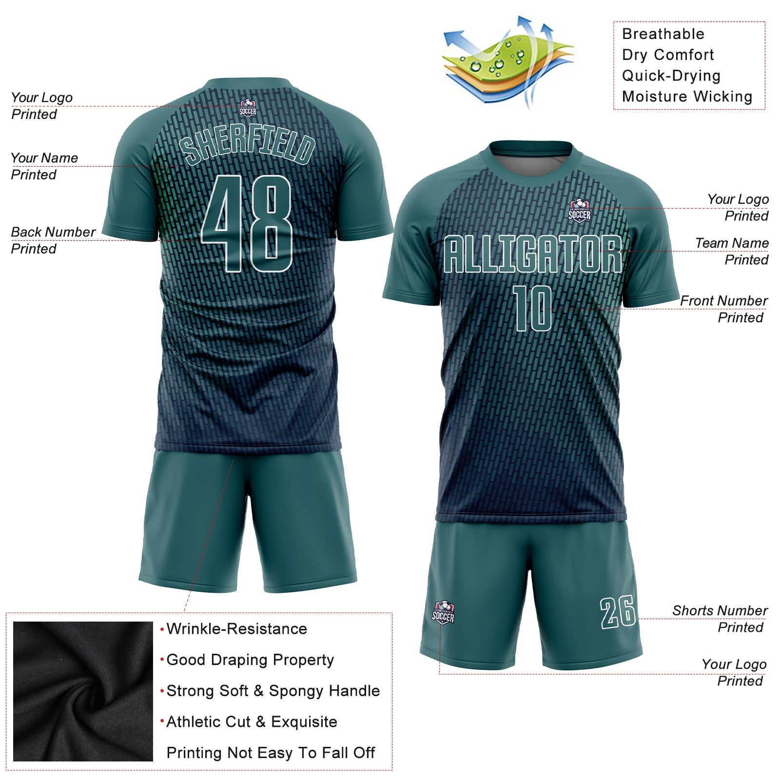 Custom Teal White Sublimation Soccer Uniform Jersey view 3