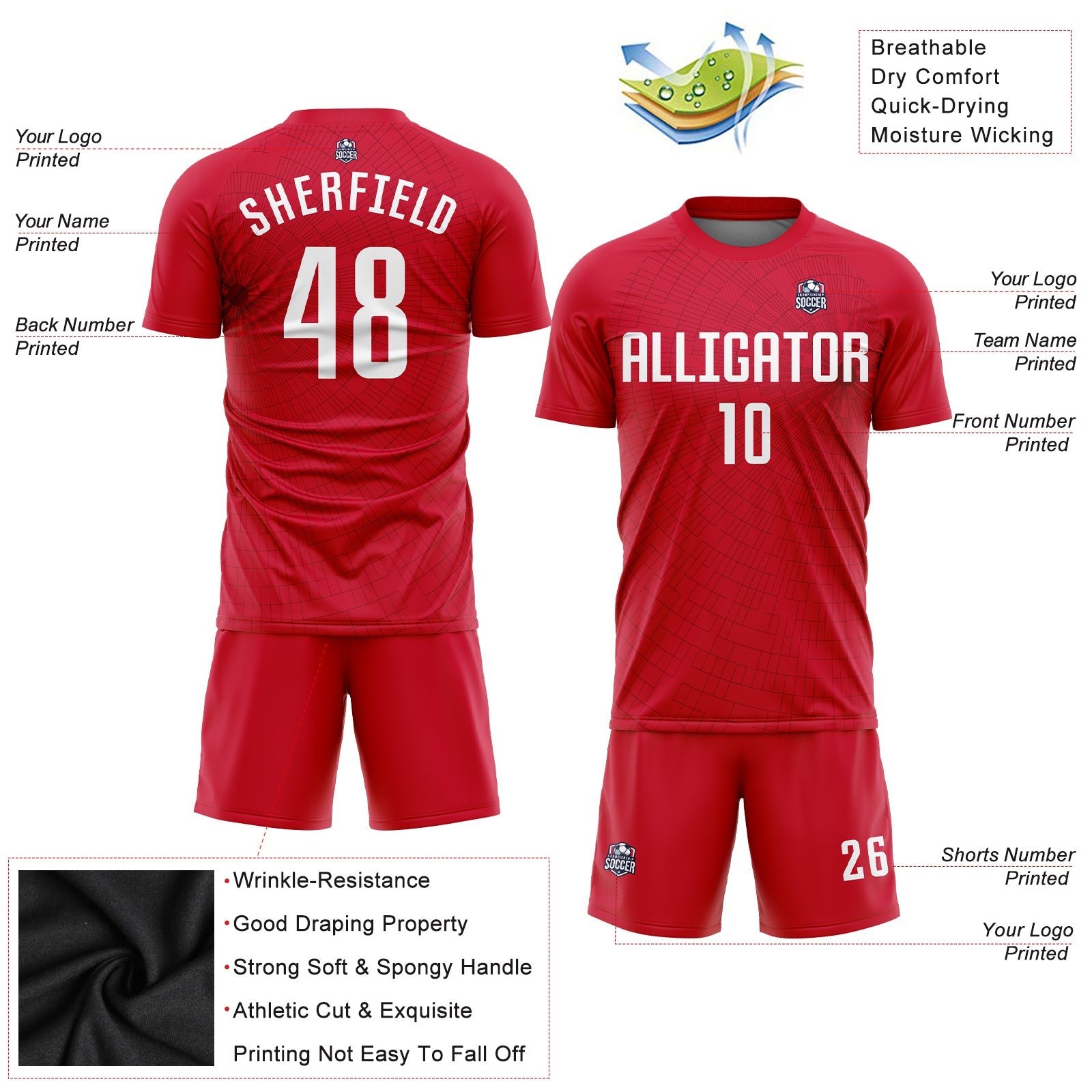 Custom Red White Sublimation Soccer Uniform Jersey view 4