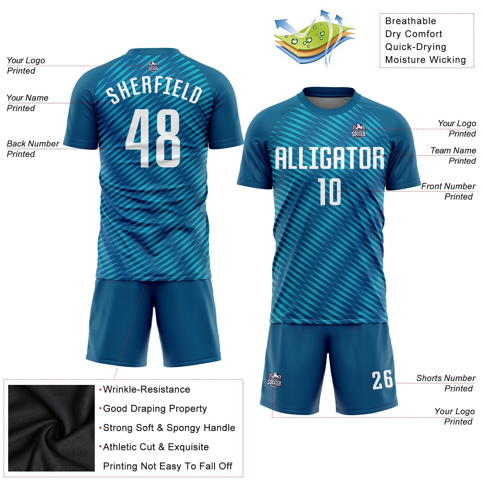 Custom Teal White Sublimation Soccer Uniform Jersey view 3