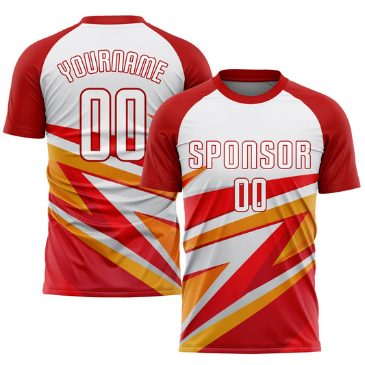 Custom Red White-Gold Sublimation Soccer Uniform Jersey - Main View