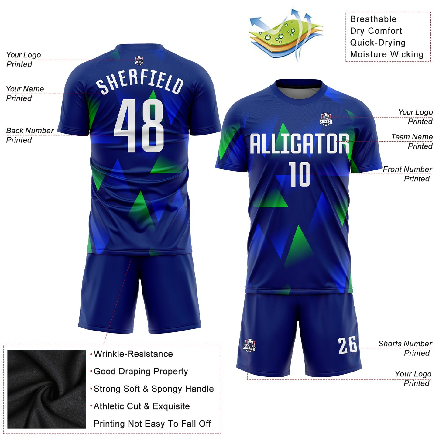 Custom Royal White-Kelly Green Sublimation Soccer Uniform Jersey view 3