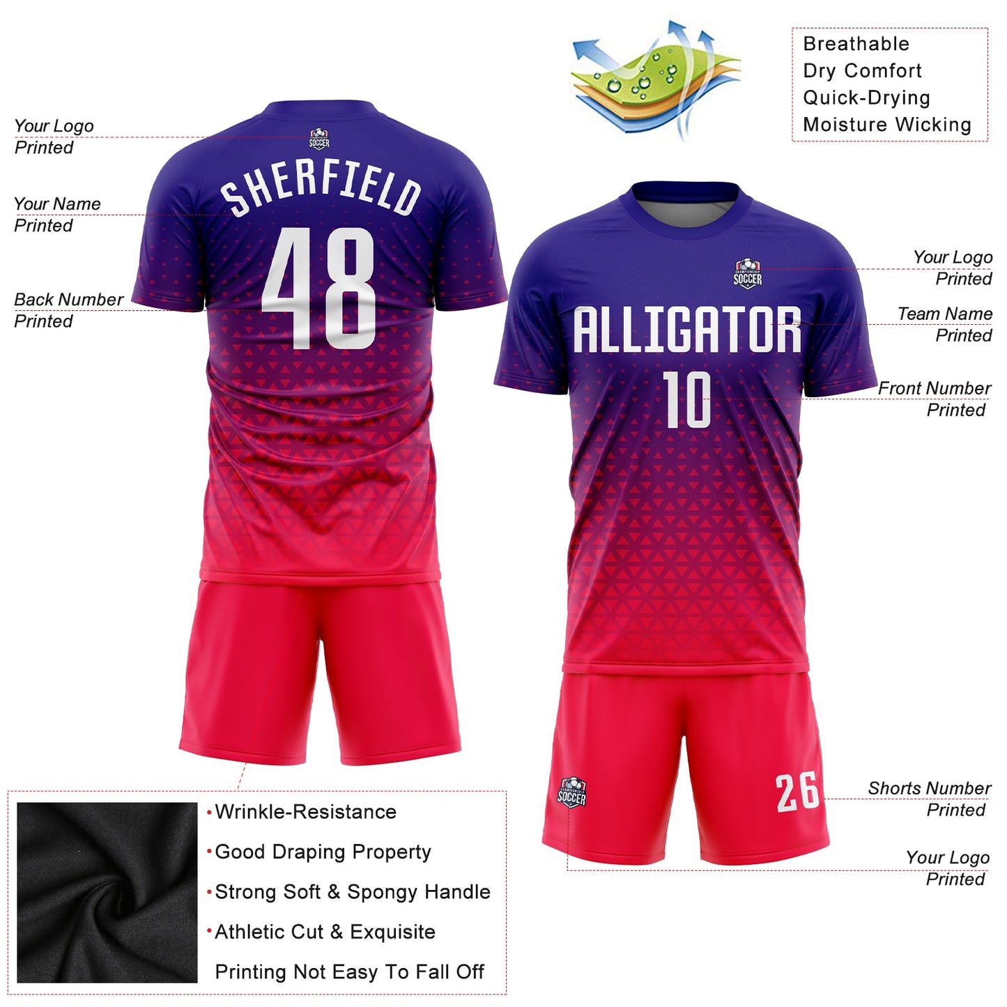 Custom Purple White-Hot Pink Sublimation Soccer Uniform Jersey view 3