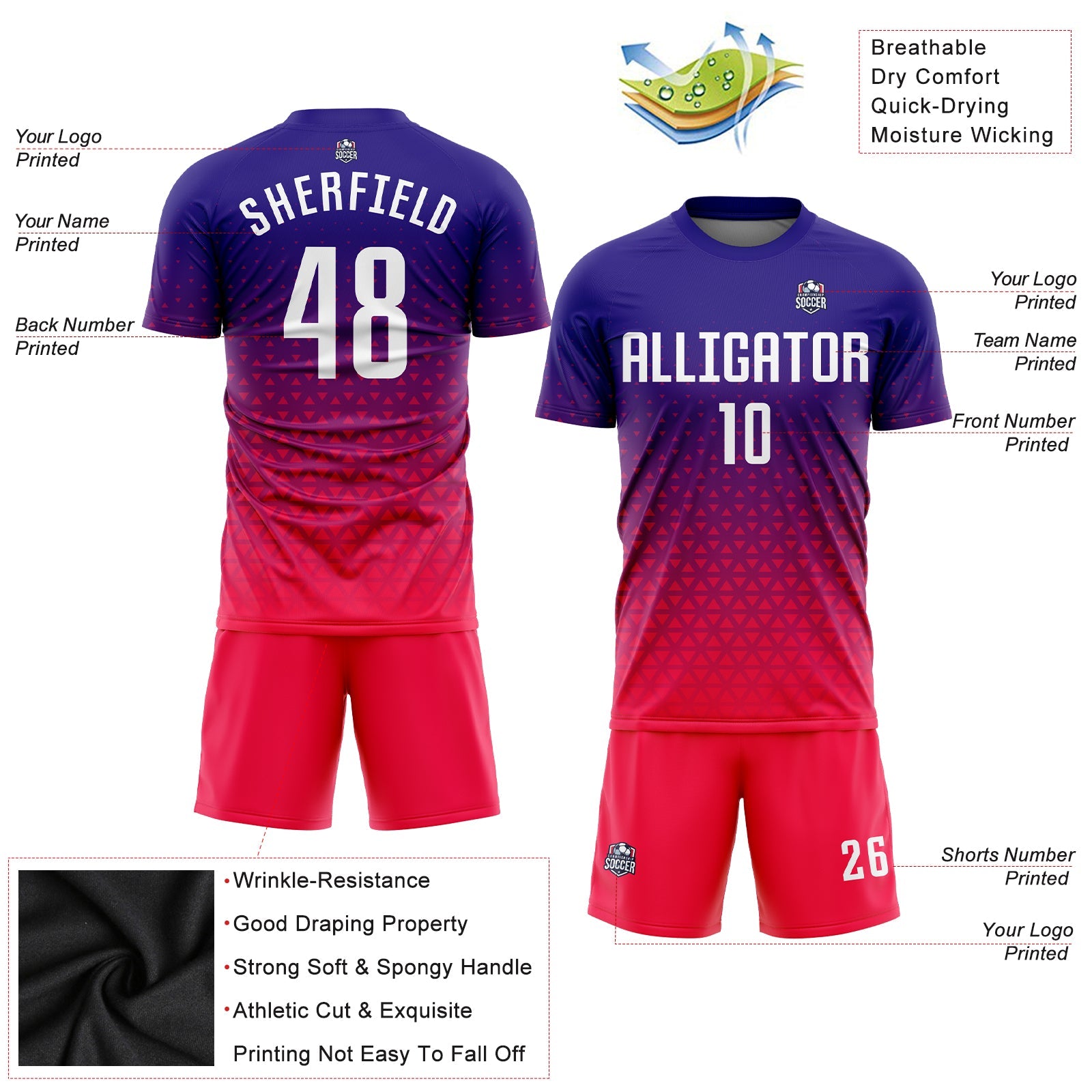 Custom Purple White-Hot Pink Sublimation Soccer Uniform Jersey view 3