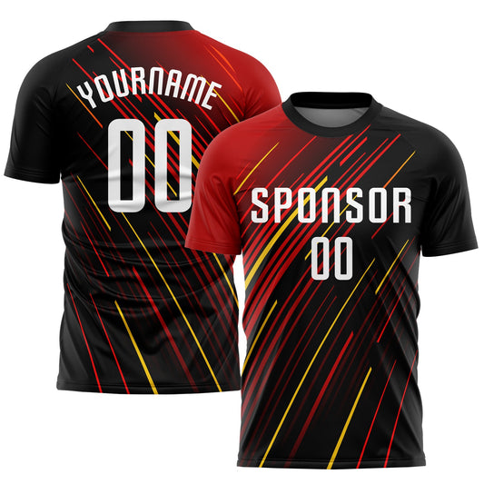 Custom Red White Black-Gold Sublimation Soccer Uniform Jersey - Main View