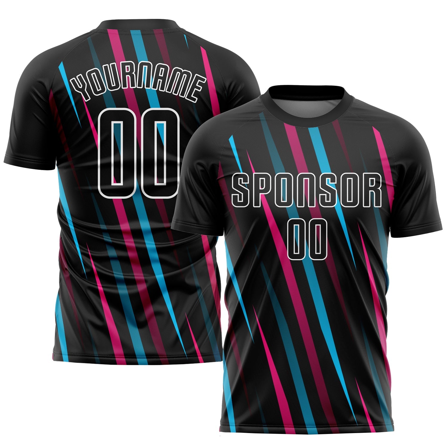 Custom Black Black Light Blue-Pink Sublimation Soccer Uniform Jersey - Main View