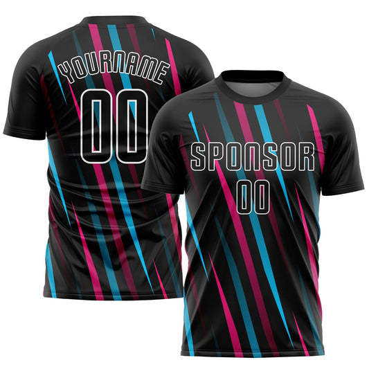 Custom Black Black Light Blue-Pink Sublimation Soccer Uniform Jersey - Main View