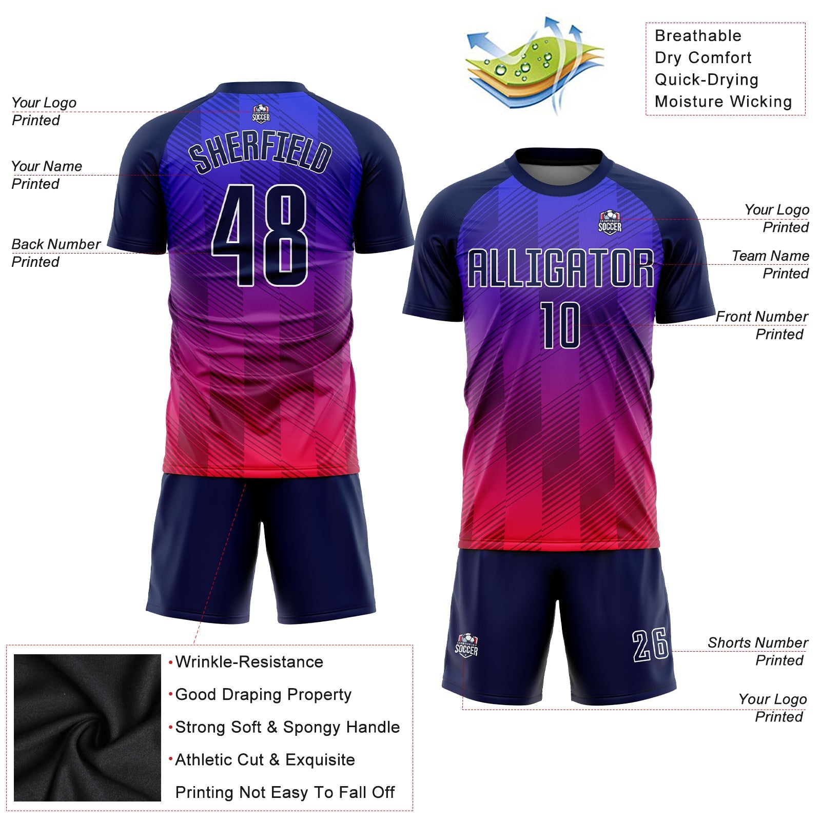 Custom Royal Navy-Hot Pink Sublimation Soccer Uniform Jersey view 3