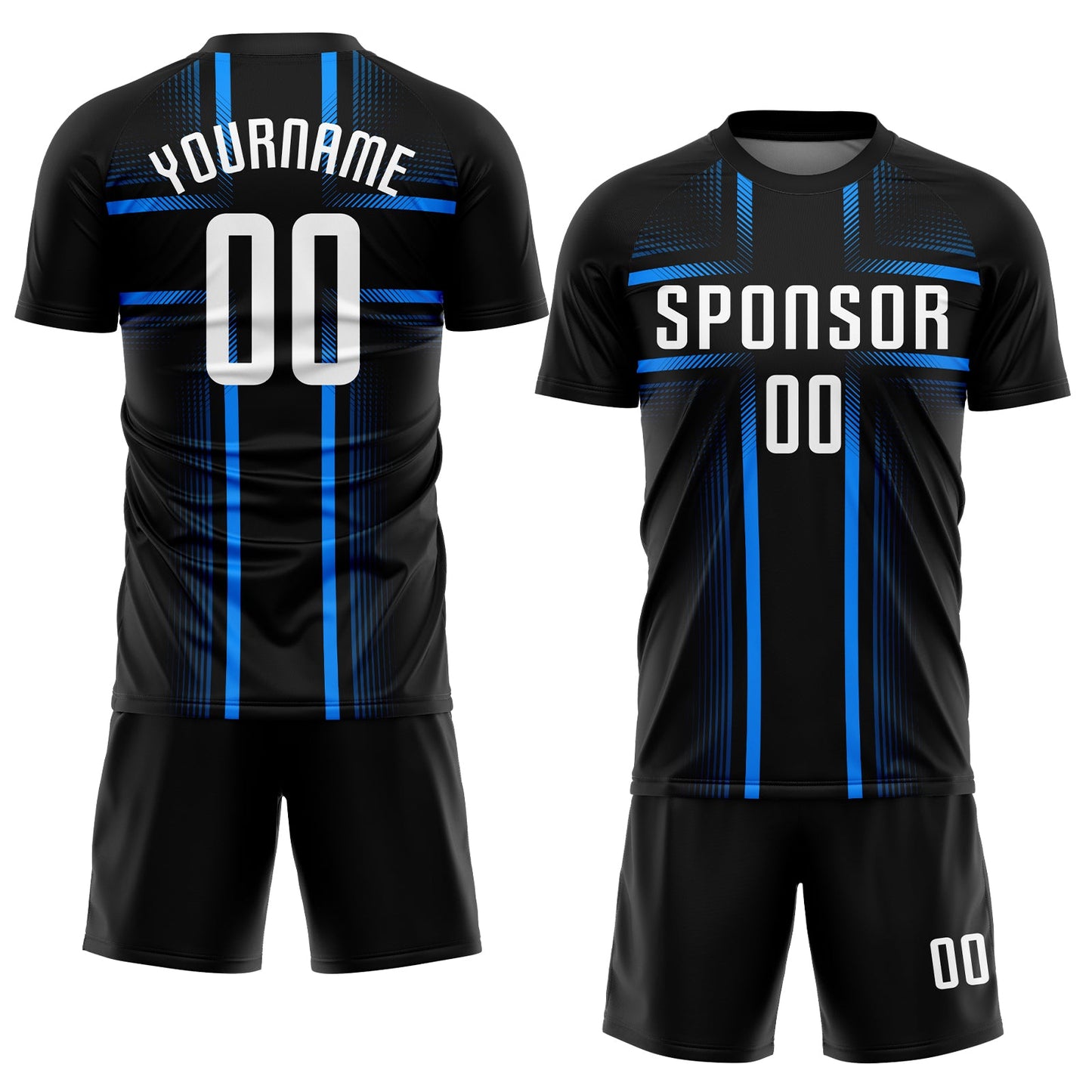 Custom Black White-Light Blue Sublimation Soccer Uniform Jersey view 2