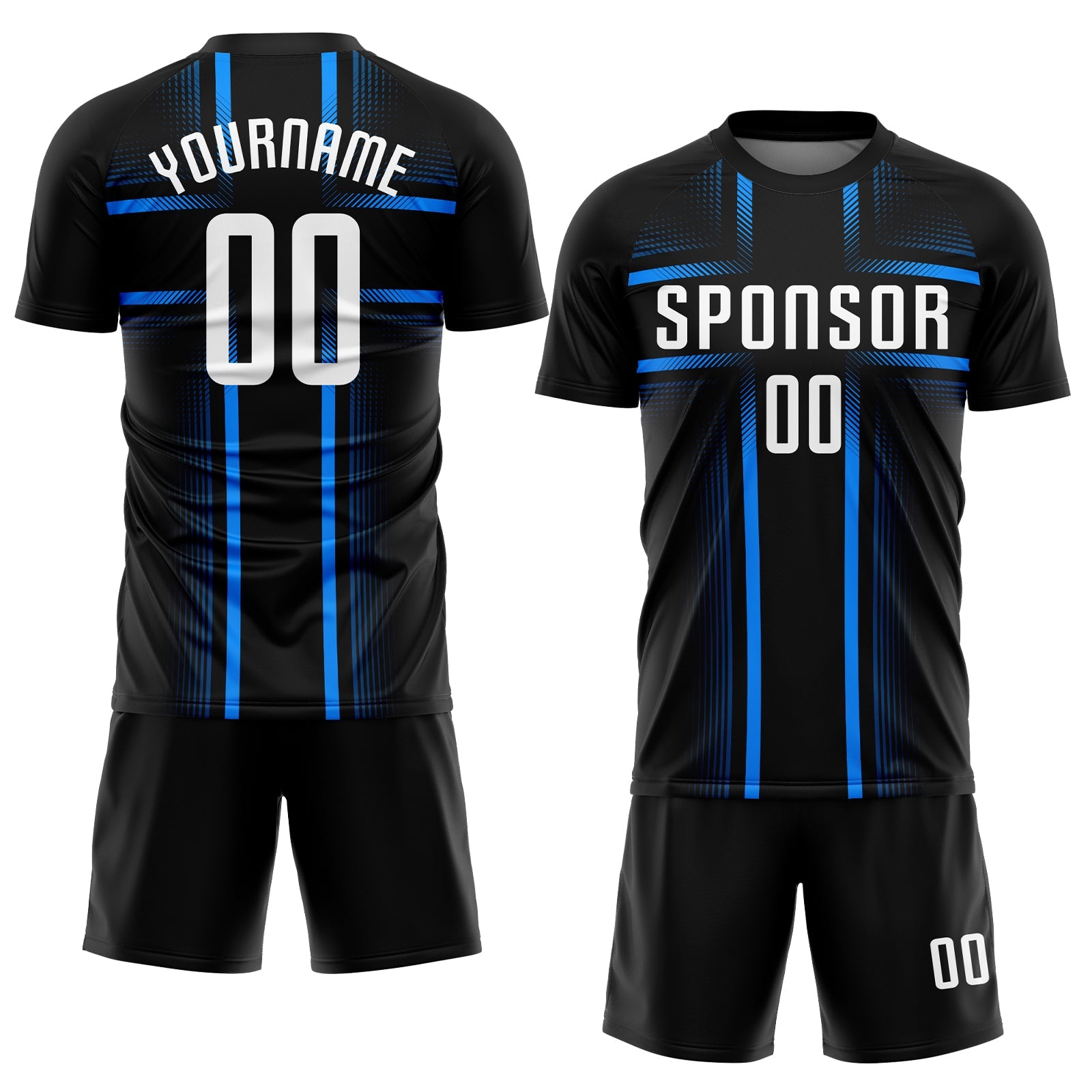 Custom Black White-Light Blue Sublimation Soccer Uniform Jersey view 2