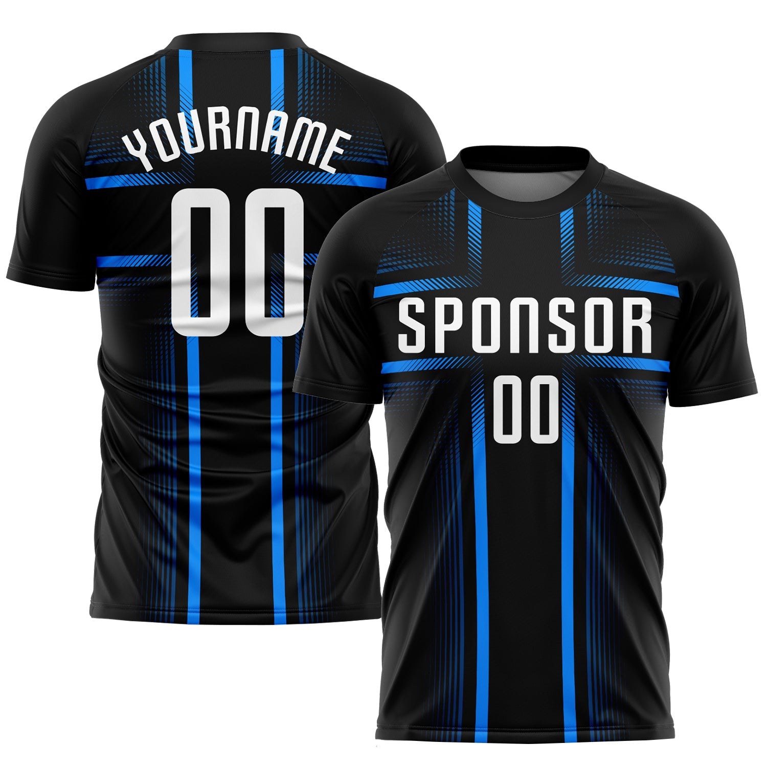 Custom Black White-Light Blue Sublimation Soccer Uniform Jersey - Main View