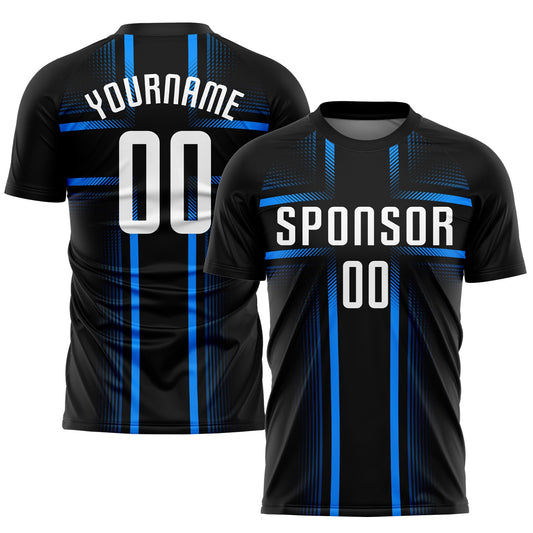 Custom Black White-Light Blue Sublimation Soccer Uniform Jersey - Main View