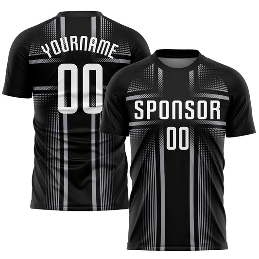Custom Black White-Gray Sublimation Soccer Uniform Jersey - Main View
