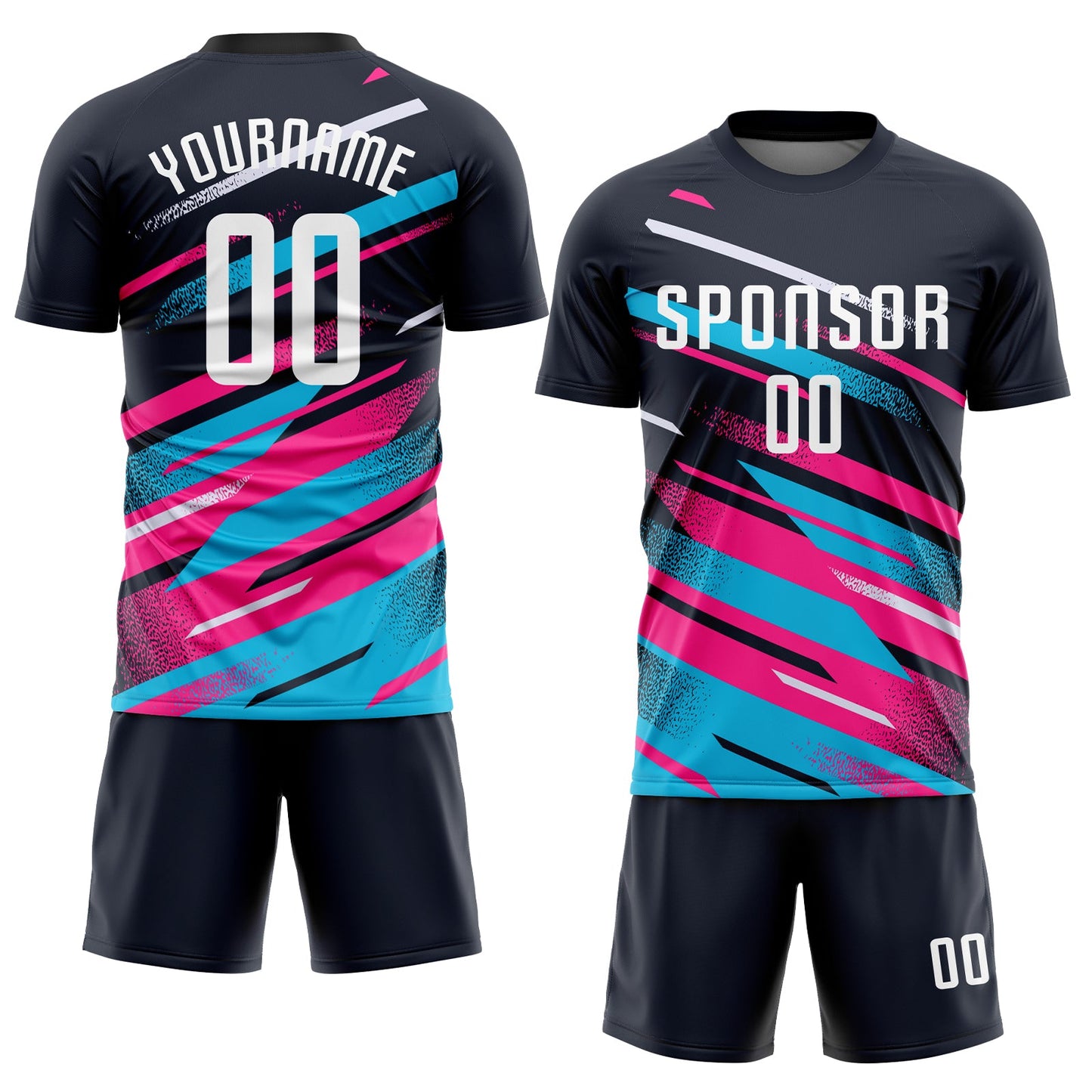 Custom Navy White Pink-Light Blue Sublimation Soccer Uniform Jersey view 2