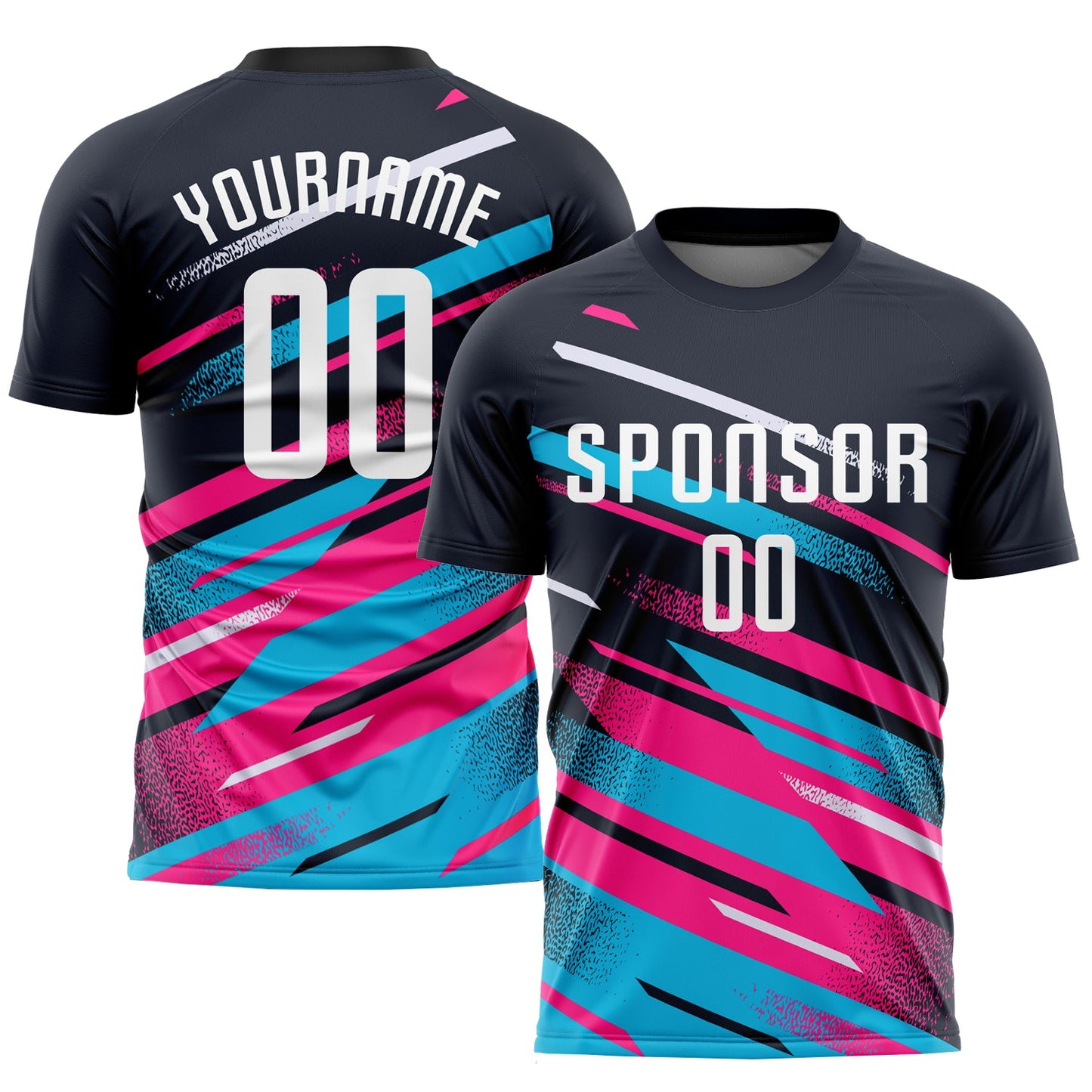 Custom Navy White Pink-Light Blue Sublimation Soccer Uniform Jersey - Main View