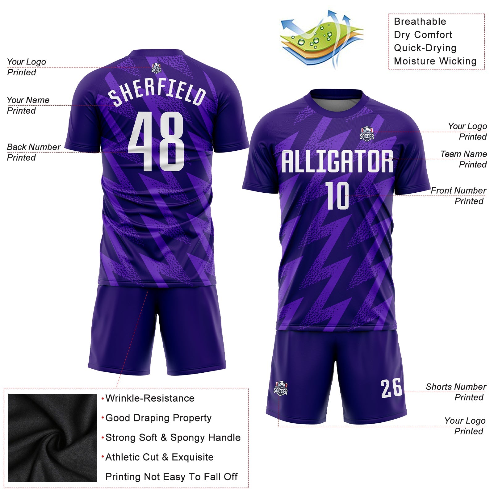 Custom Purple White Sublimation Soccer Uniform Jersey view 6