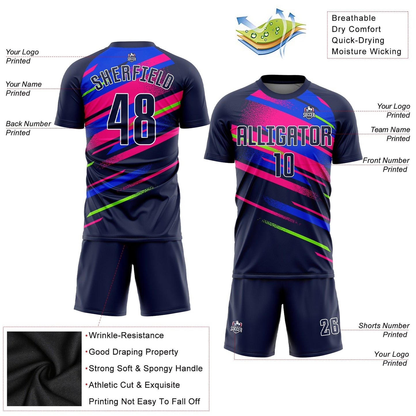 Custom Figure Navy Royal-Pink Sublimation Soccer Uniform Jersey view 3