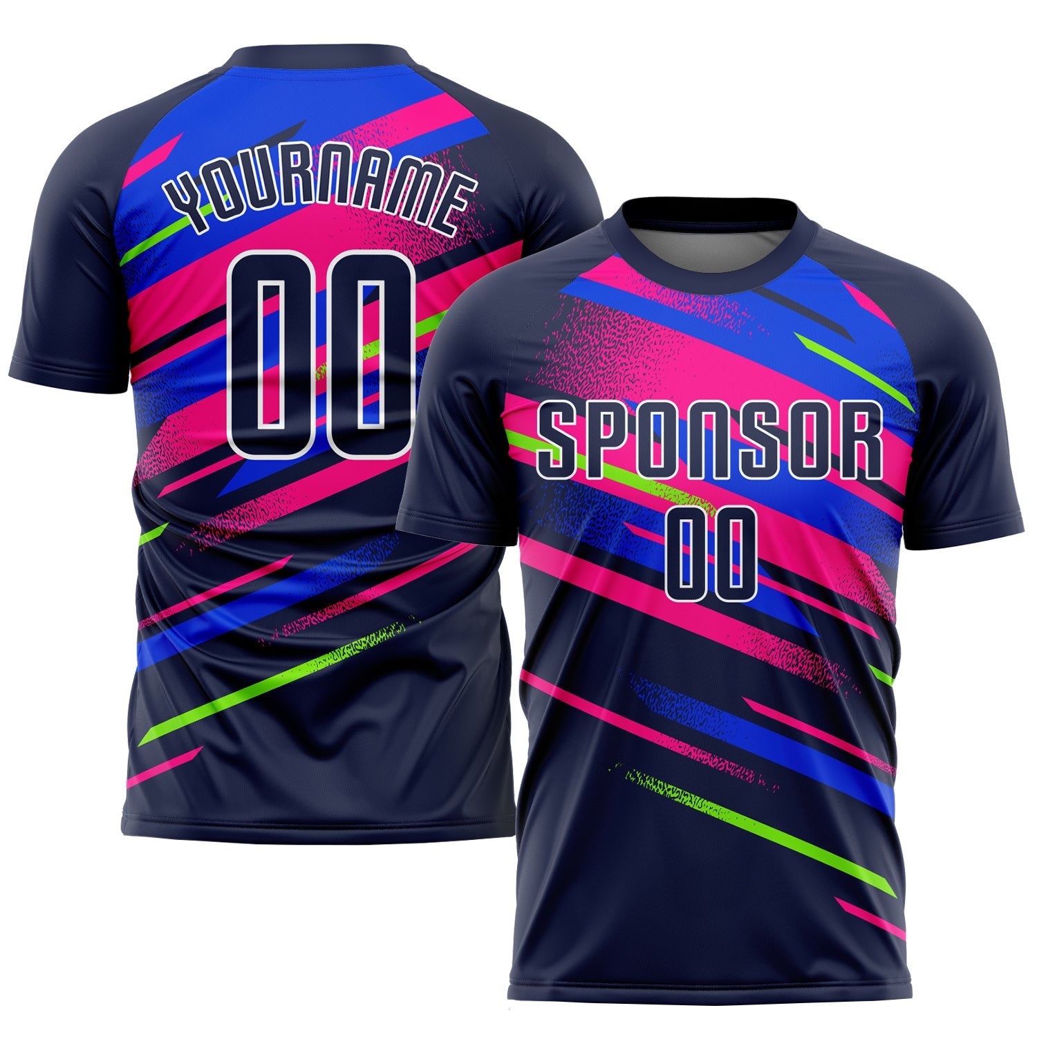 Custom Figure Navy Royal-Pink Sublimation Soccer Uniform Jersey - Main View