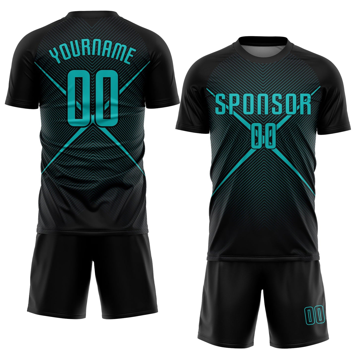 Custom Black Teal Sublimation Soccer Uniform Jersey view 2