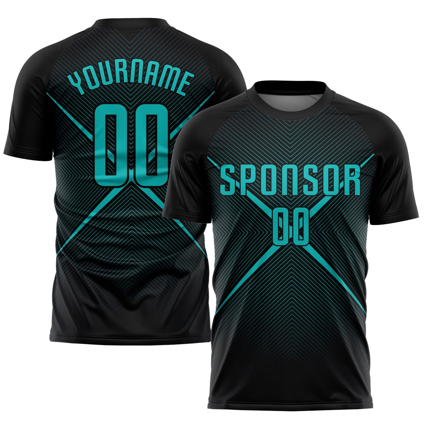 Custom Black Teal Sublimation Soccer Uniform Jersey - Main View