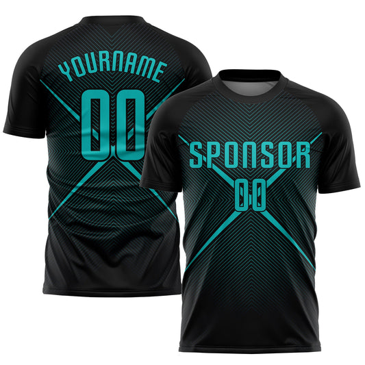Custom Black Teal Sublimation Soccer Uniform Jersey - Main View