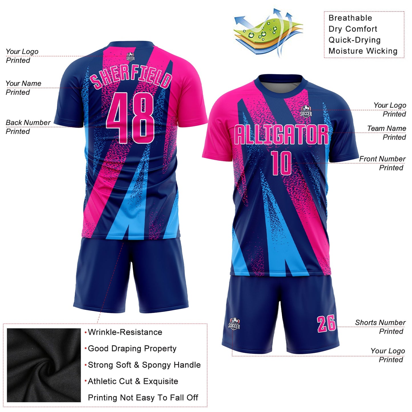 Custom Figure Pink-Royal Sublimation Soccer Uniform Jersey view 3