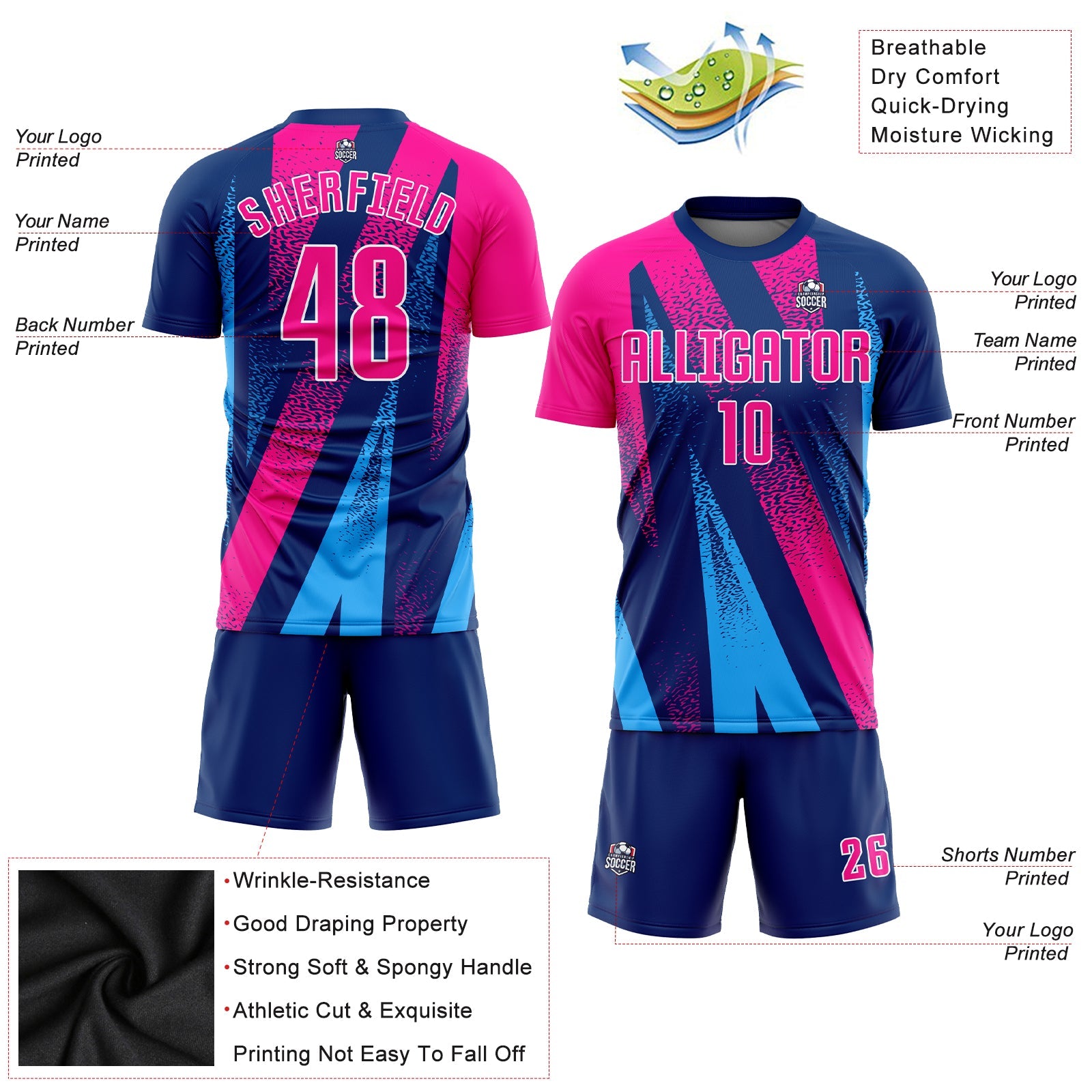 Custom Figure Pink-Royal Sublimation Soccer Uniform Jersey view 3