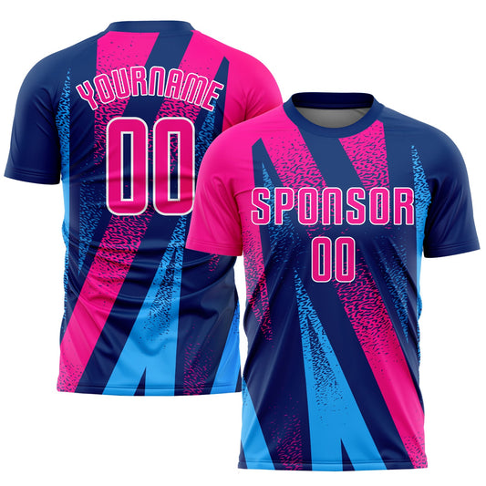 Custom Figure Pink-Royal Sublimation Soccer Uniform Jersey - Main View
