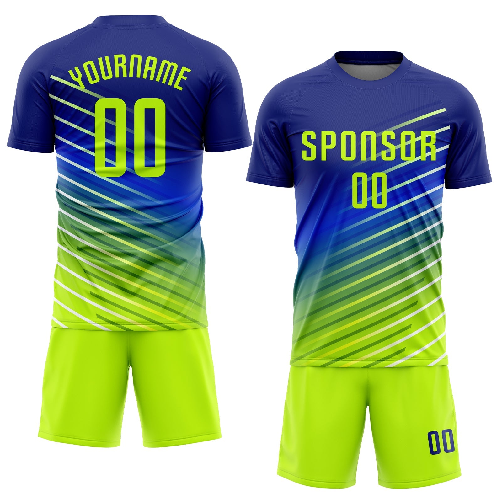 Custom Royal Neon Green Sublimation Soccer Uniform Jersey view 2