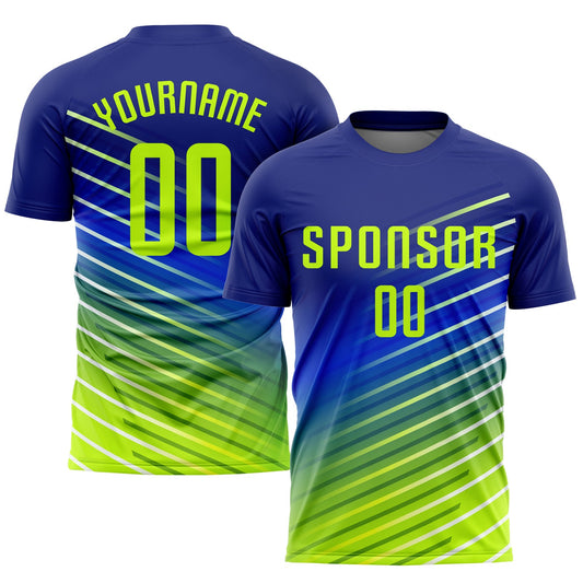 Custom Royal Neon Green Sublimation Soccer Uniform Jersey - Main View