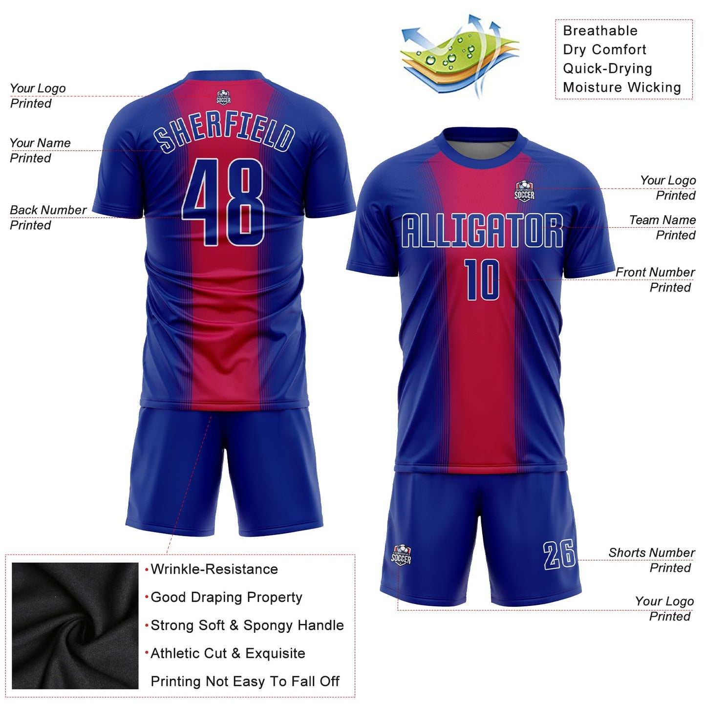Custom Red Royal-White Sublimation Soccer Uniform Jersey view 3