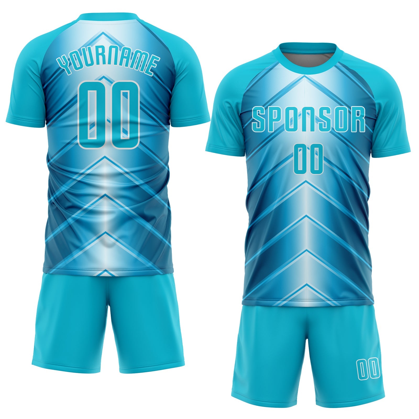 Custom Sky Blue Lakes Blue-White Sublimation Soccer Uniform Jersey view 2