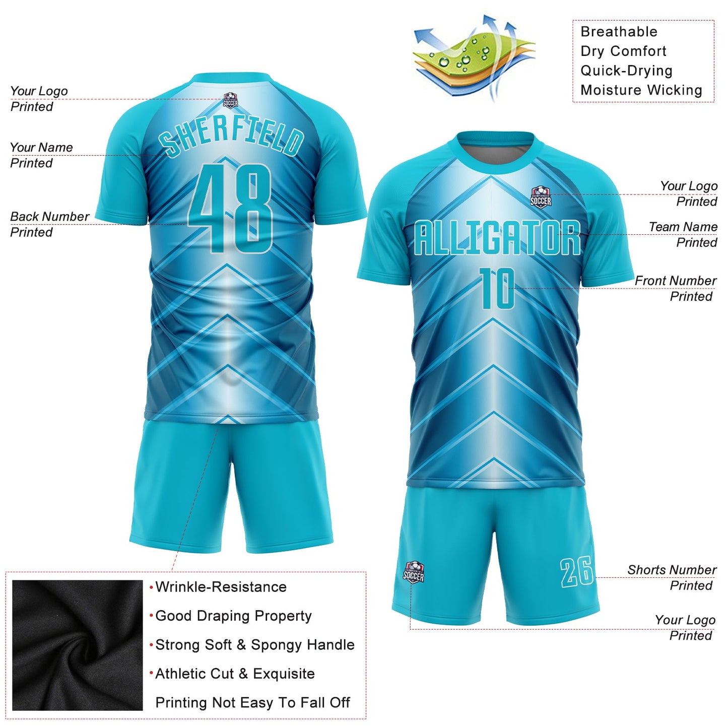 Custom Sky Blue Lakes Blue-White Sublimation Soccer Uniform Jersey view 3