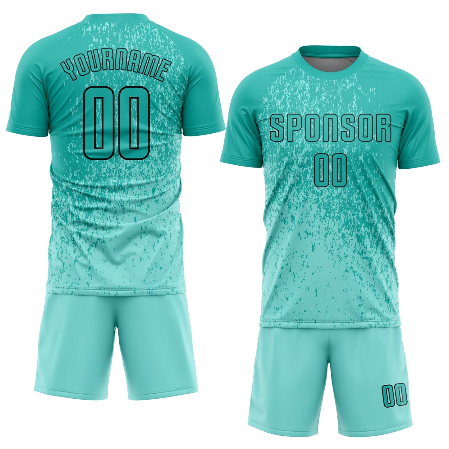 Custom Aqua Aqua-Black Sublimation Soccer Uniform Jersey view 2