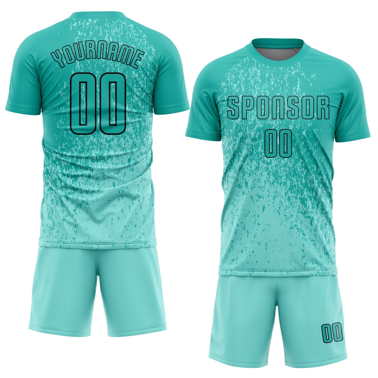 Custom Aqua Aqua-Black Sublimation Soccer Uniform Jersey view 2