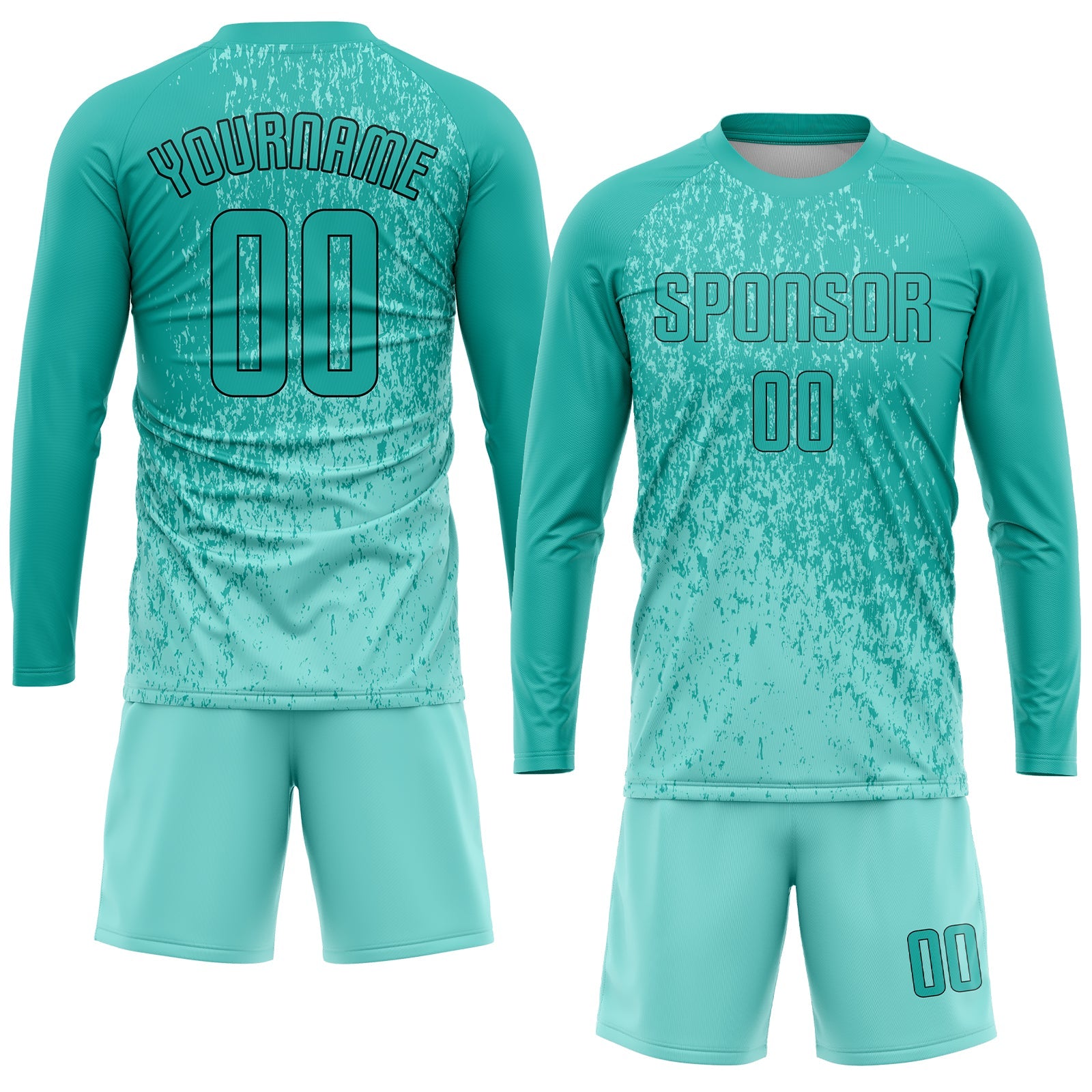 Custom Aqua Aqua-Black Sublimation Soccer Uniform Jersey view 4