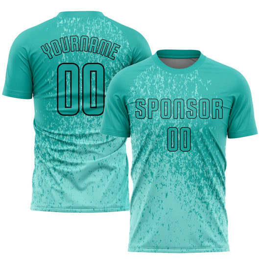 Custom Aqua Aqua-Black Sublimation Soccer Uniform Jersey - Main View