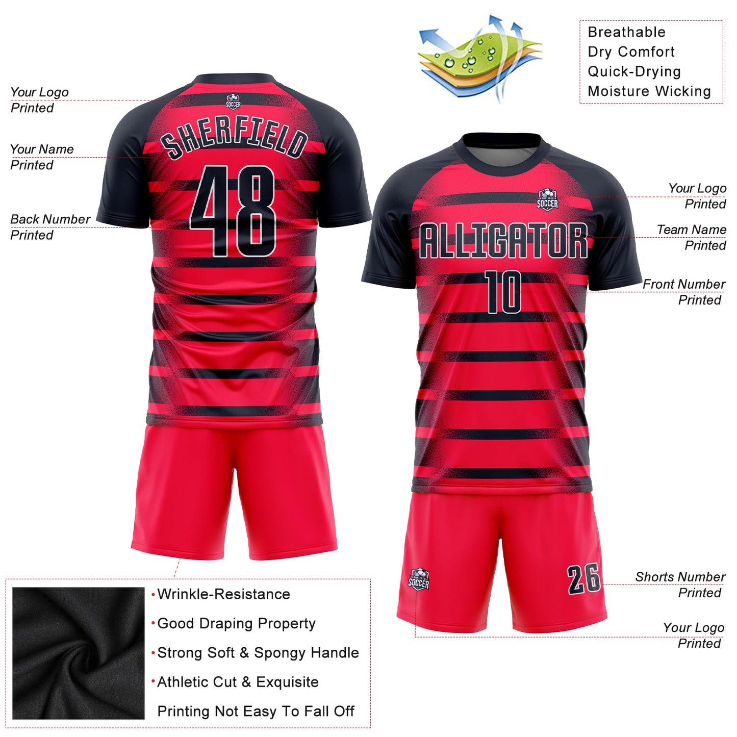 Custom Red Navy-White Sublimation Soccer Uniform Jersey view 3
