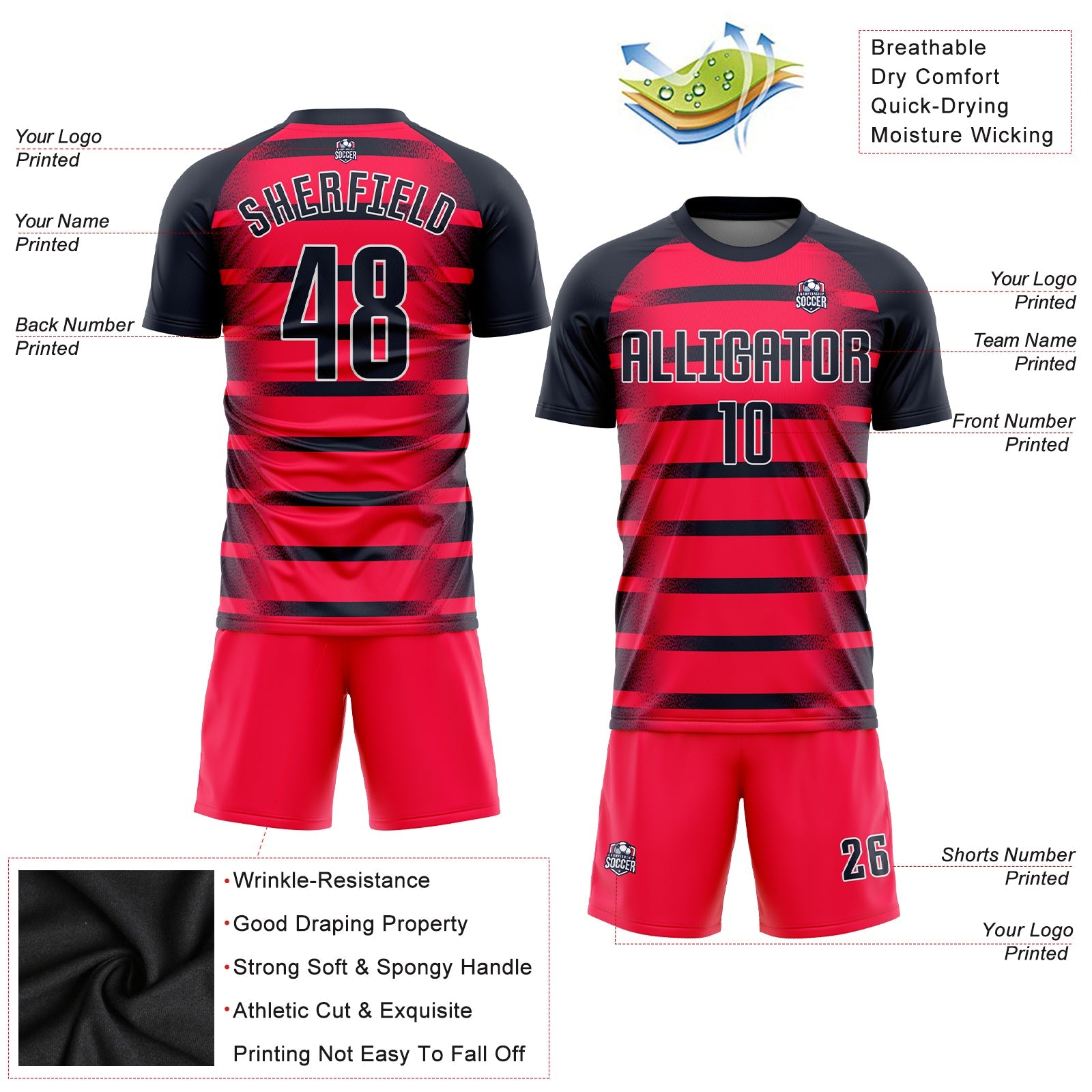 Custom Red Navy-White Sublimation Soccer Uniform Jersey view 3