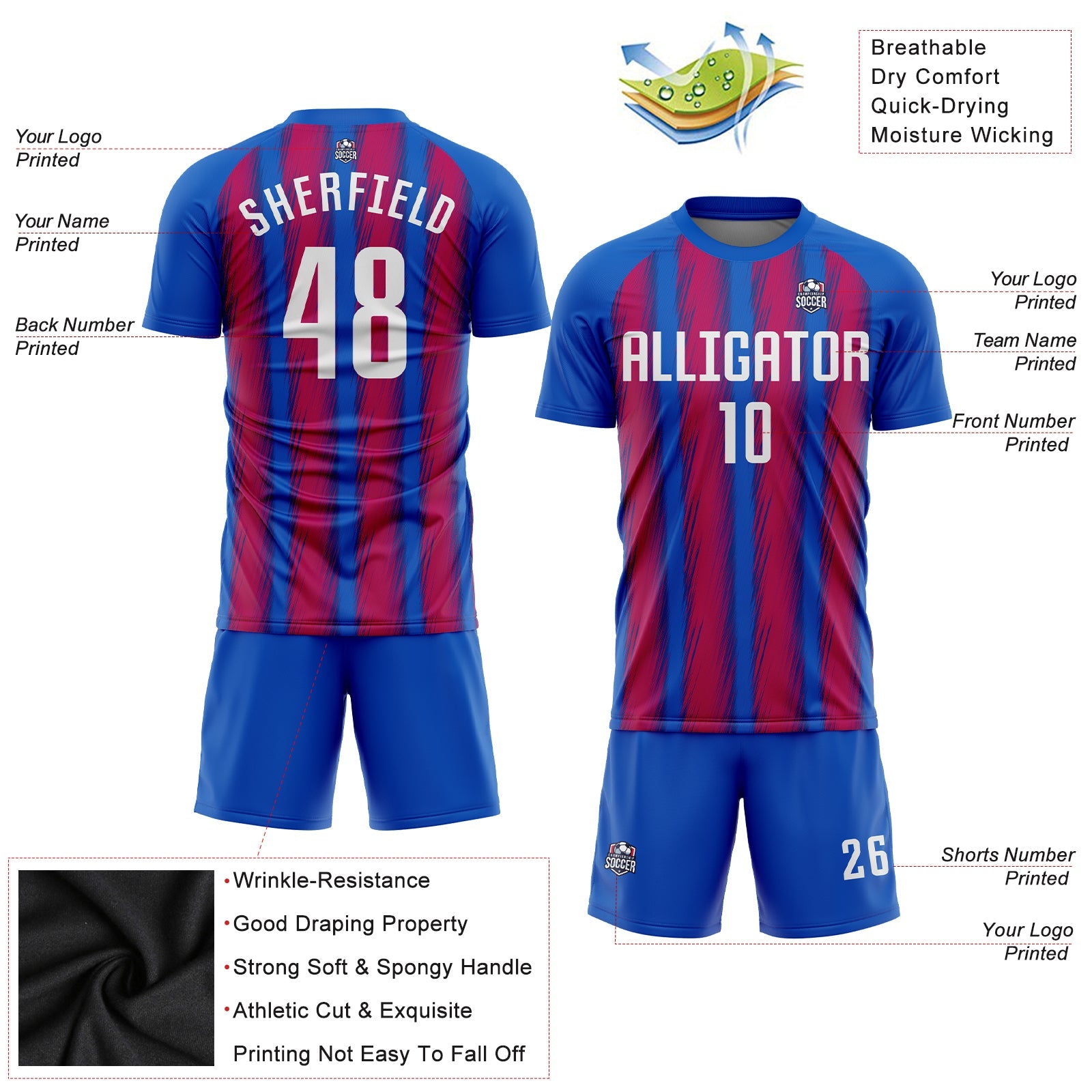 Custom Royal White-Red Sublimation Soccer Uniform Jersey view 3
