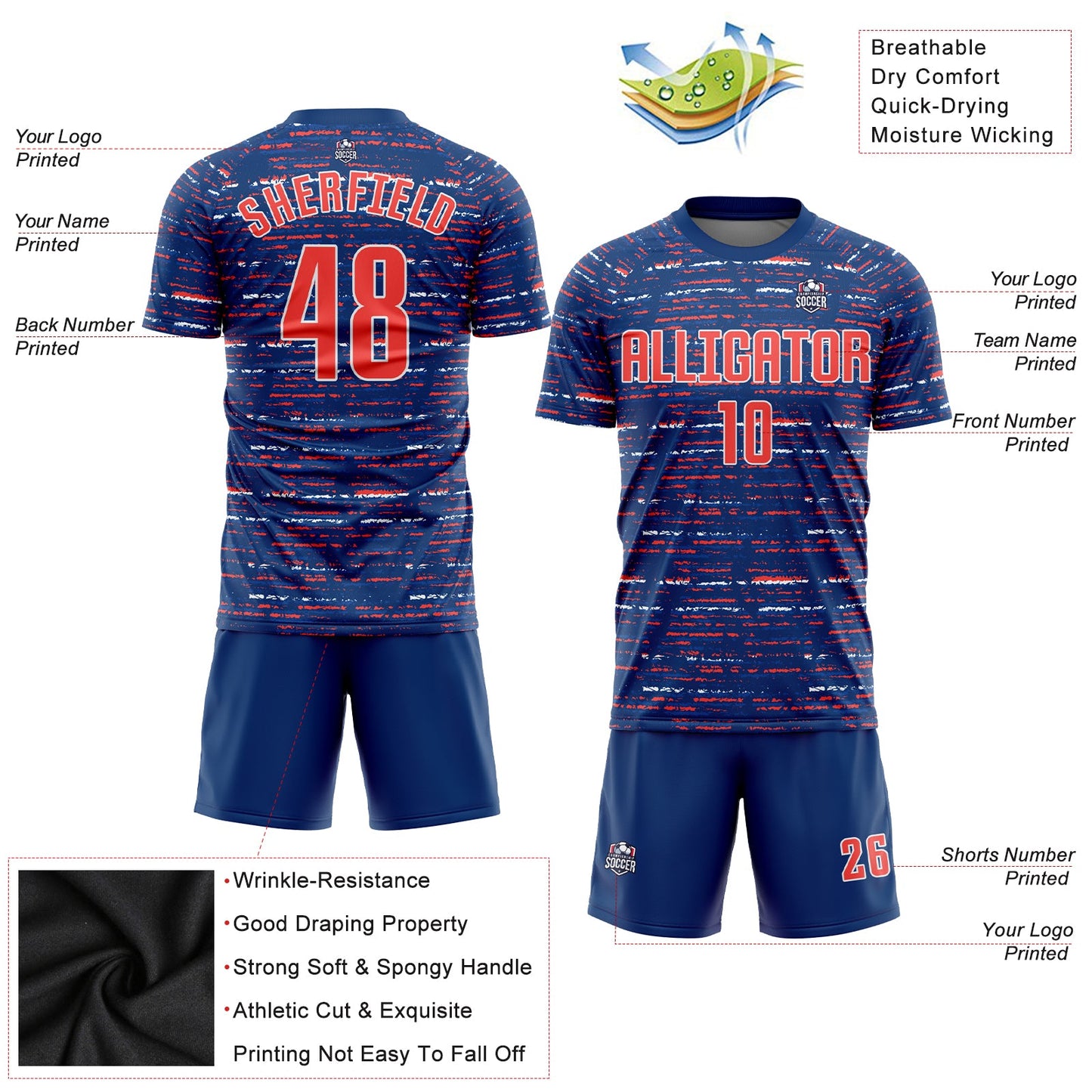 Custom Royal Orange-White Sublimation Soccer Uniform Jersey view 3