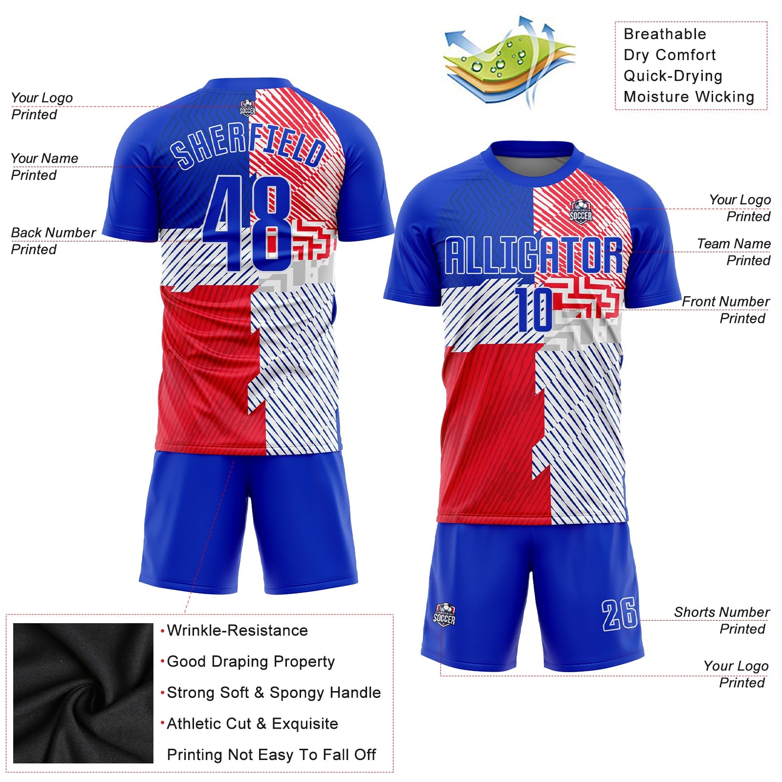 Custom Royal Royal-Red Sublimation Soccer Uniform Jersey view 3