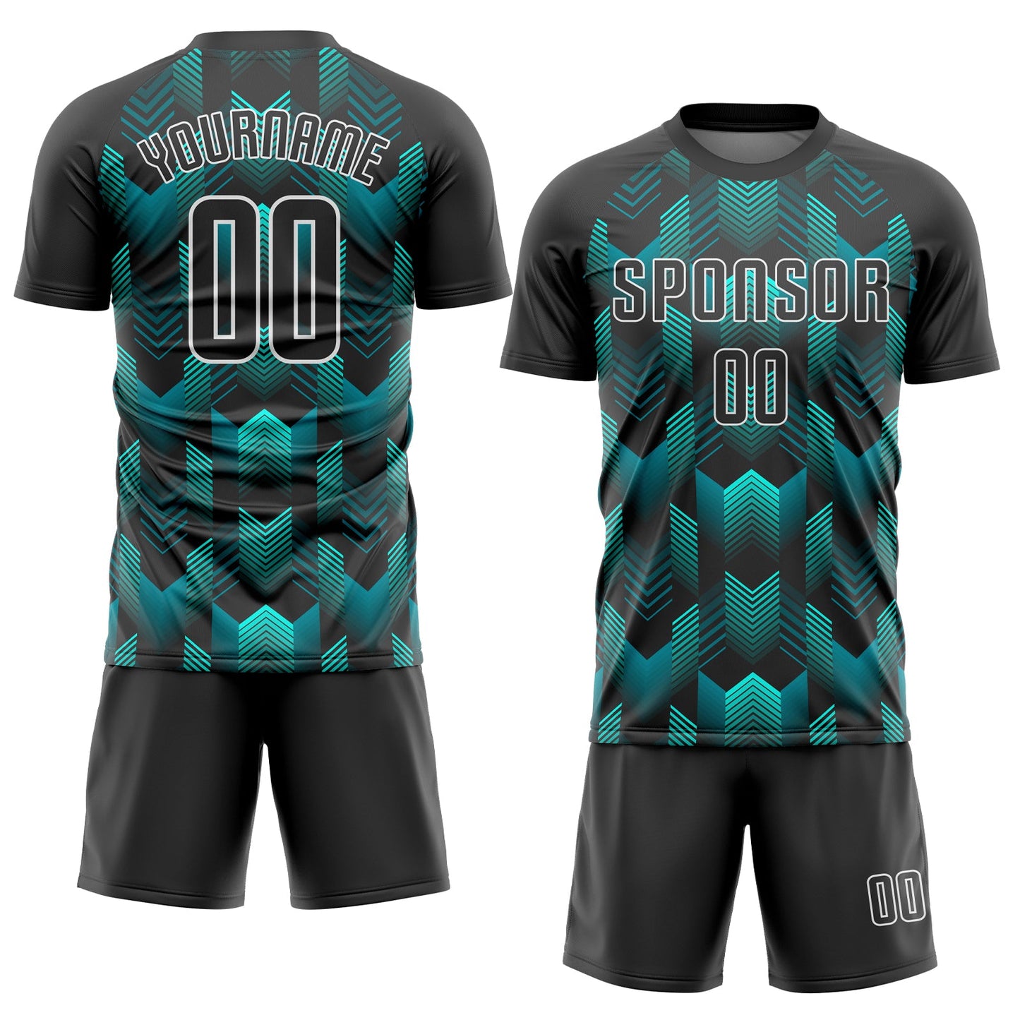 Custom Black Black-Teal Sublimation Soccer Uniform Jersey view 2