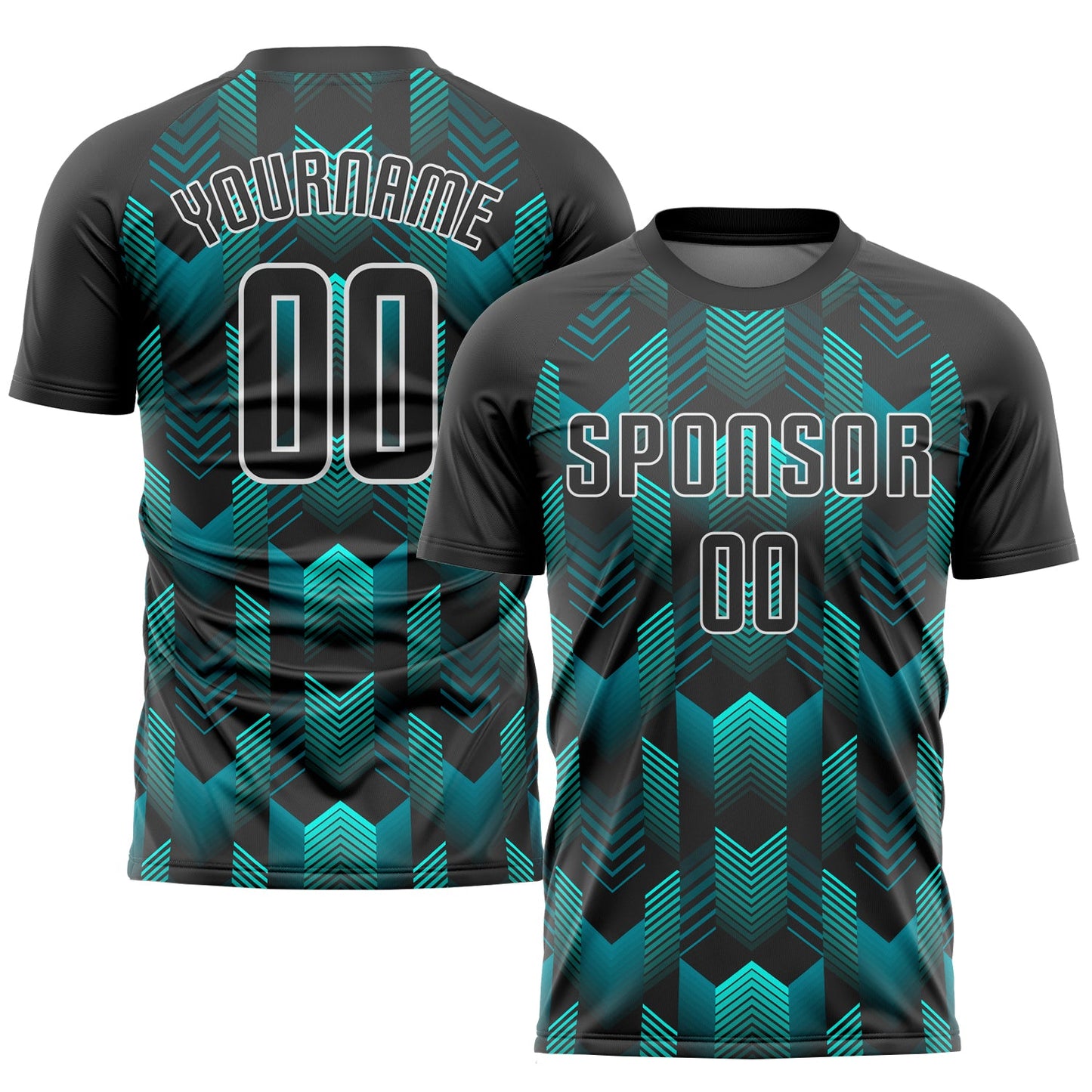 Custom Black Black-Teal Sublimation Soccer Uniform Jersey - Main View