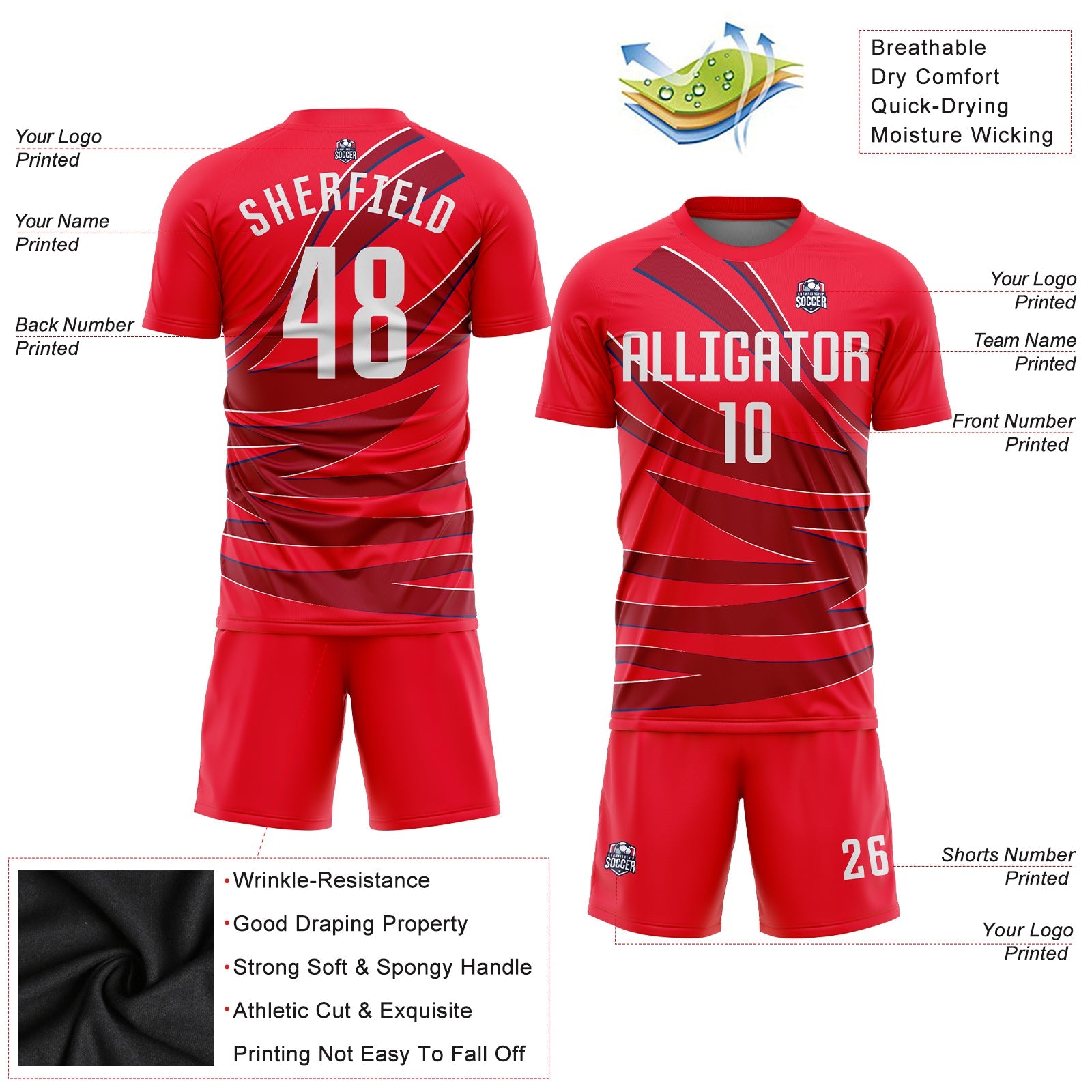 Custom Red White Sublimation Soccer Uniform Jersey view 3