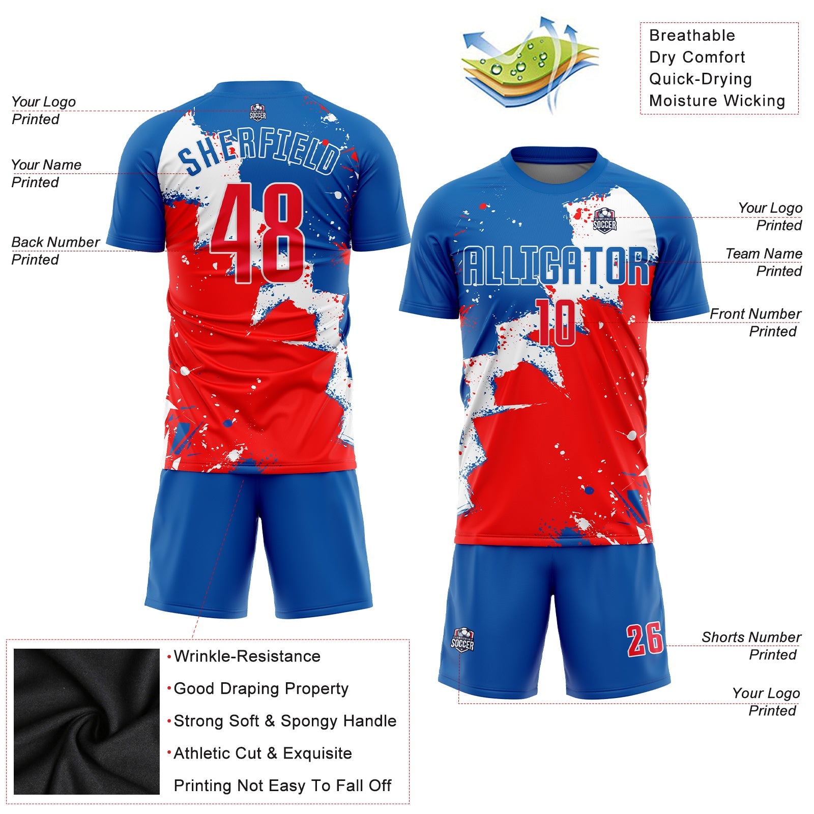Custom Royal Red-White Sublimation Soccer Uniform Jersey view 5