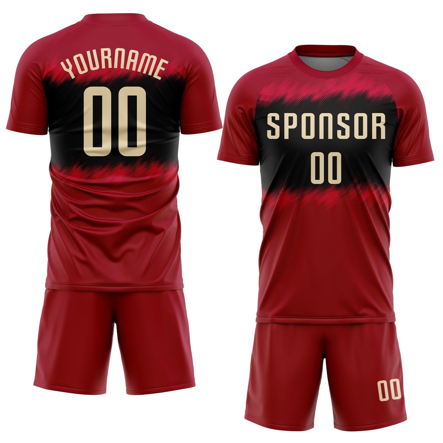 Custom Crimson Cream-Black Sublimation Soccer Uniform Jersey view 2