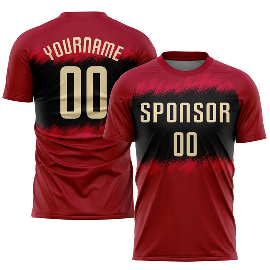 Custom Crimson Cream-Black Sublimation Soccer Uniform Jersey - Main View
