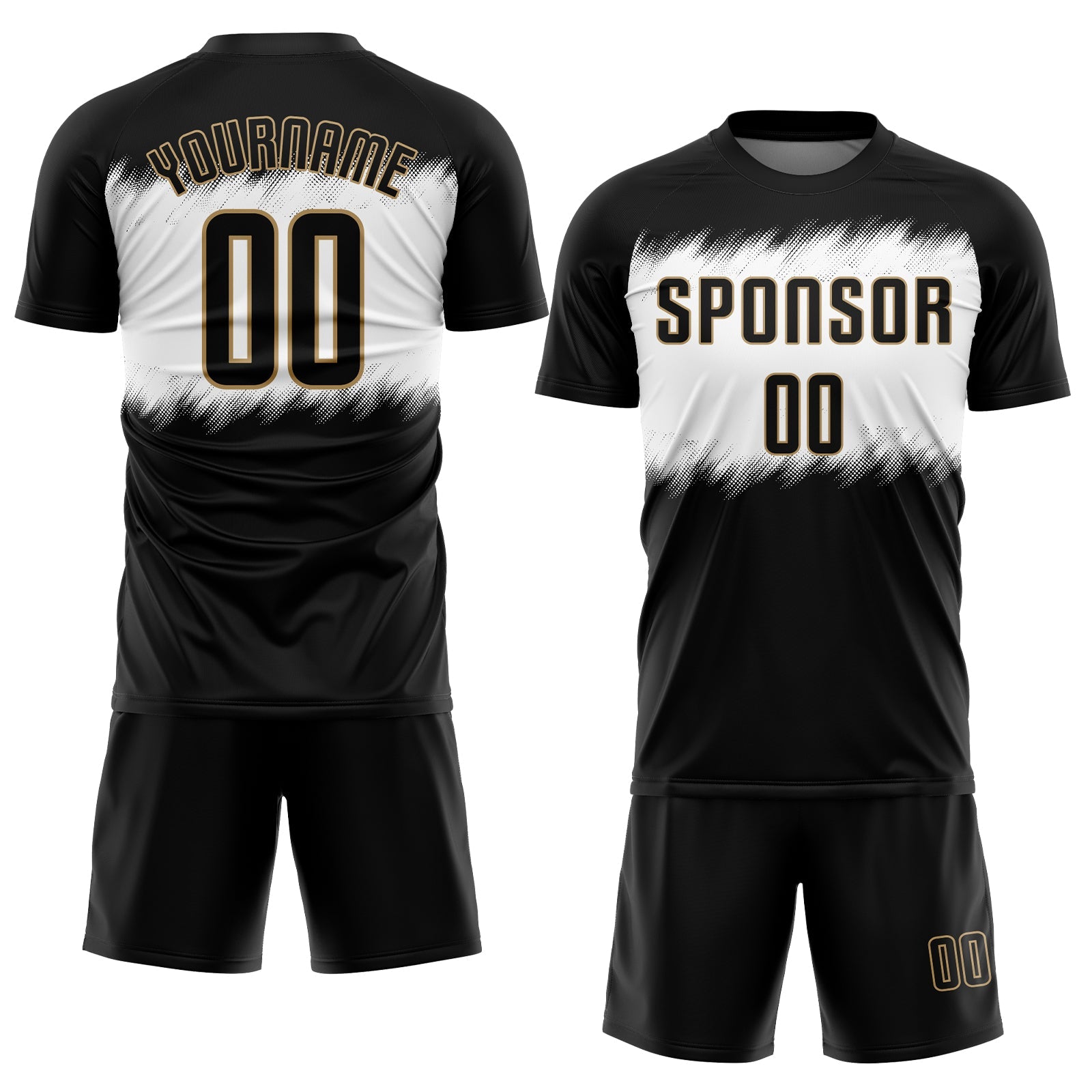 Custom Black Black-Old Gold Sublimation Soccer Uniform Jersey view 2