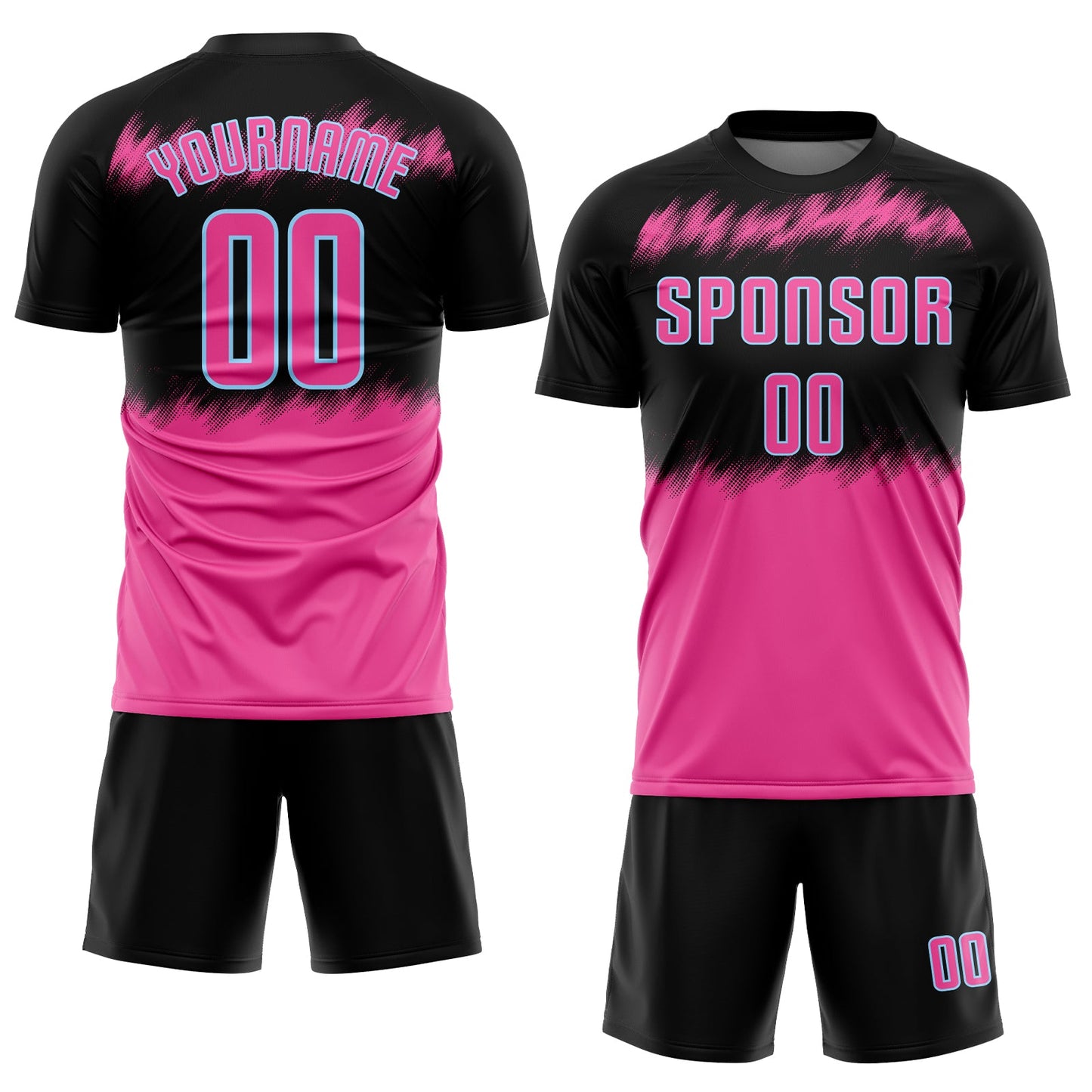 Custom Black Pink-Light Blue Sublimation Soccer Uniform Jersey view 2