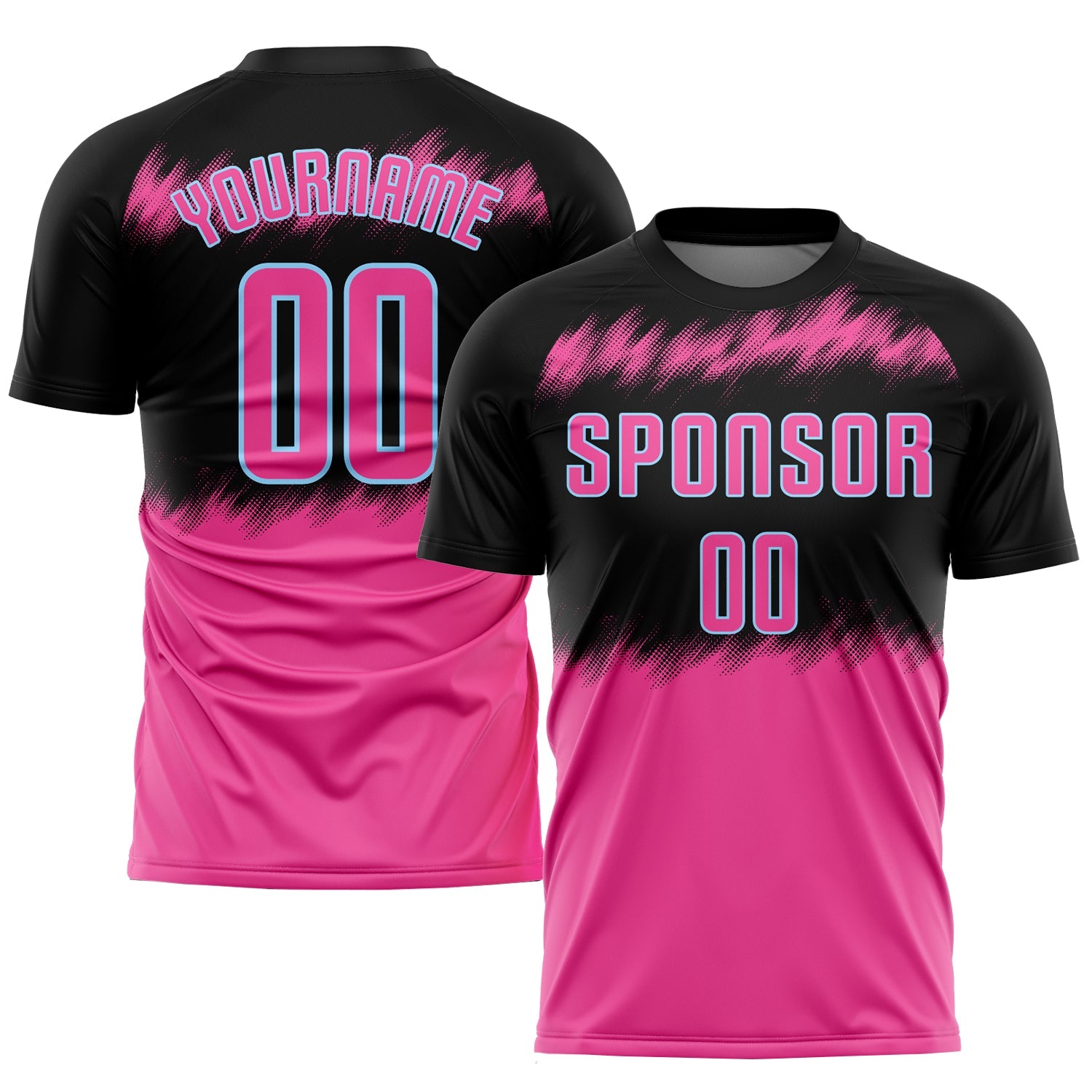 Custom Black Pink-Light Blue Sublimation Soccer Uniform Jersey - Main View